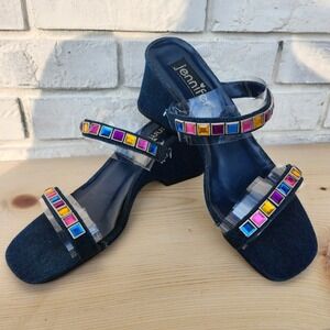Vintage Y2K Jennifer Denim Sandals w/ Rainbow Jewel Straps – Size 9‎